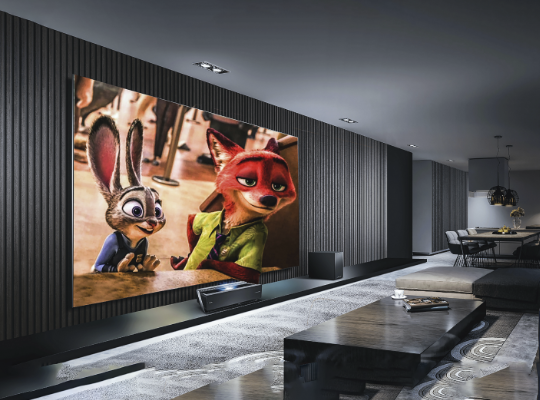 sala de tv con dibujos animados en el televisor